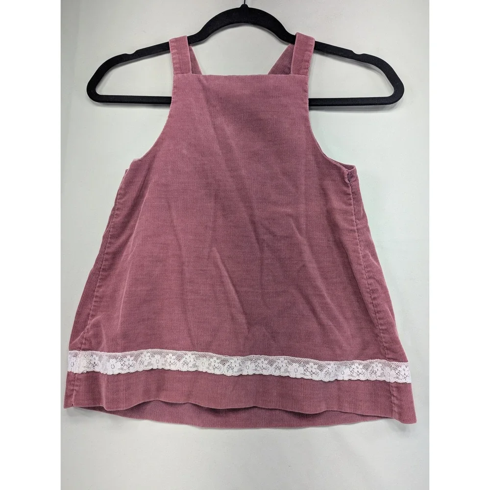 Vintage Petes Jeans by Good Lad Girls SZ‎ 5 Corduroy Jumper Dress Heart Lace USA